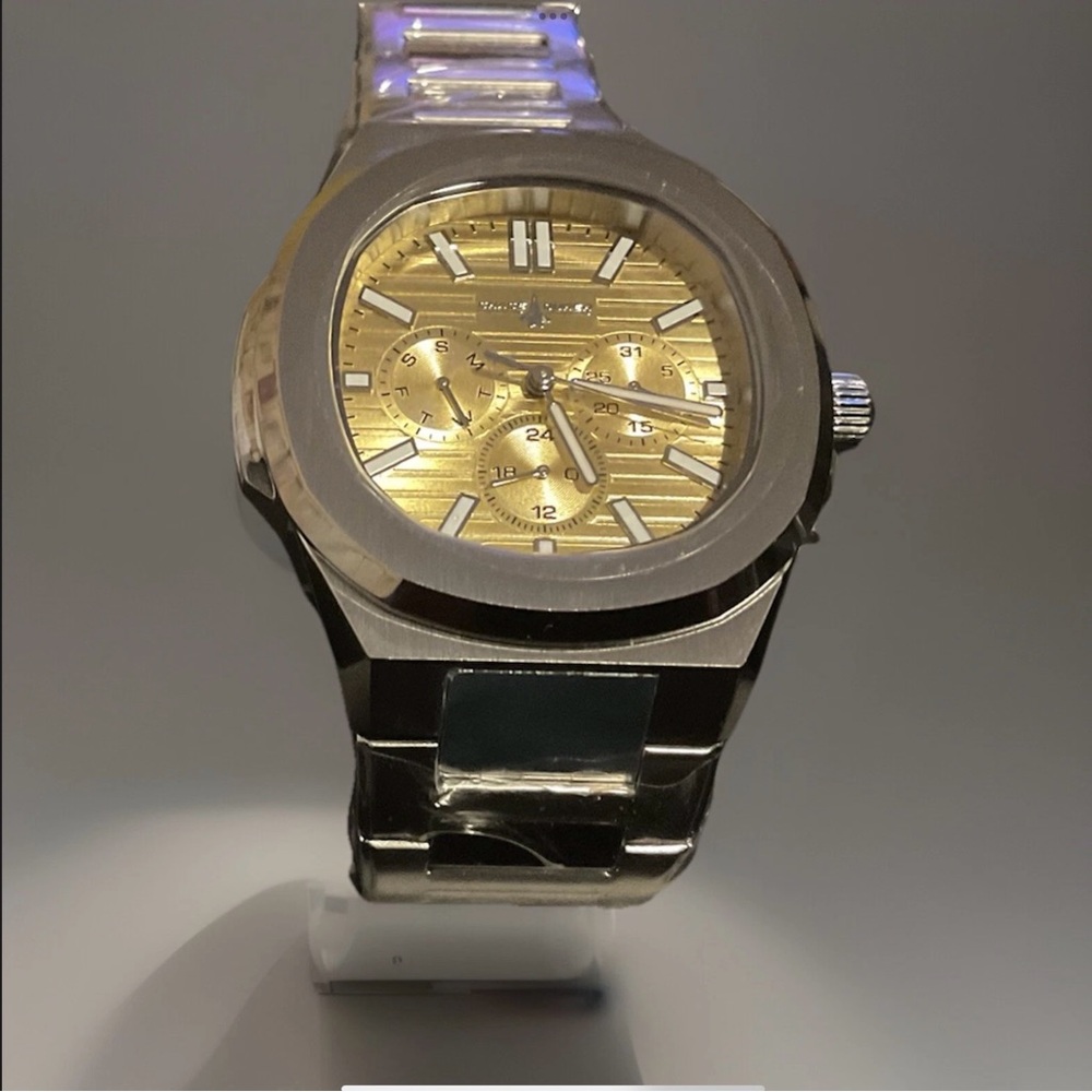 INVICTA CHASE DURER MEN'S 41MM NAUTILUS STYLE DAY DATE QUARTZ TAN DIAL SS WATCH